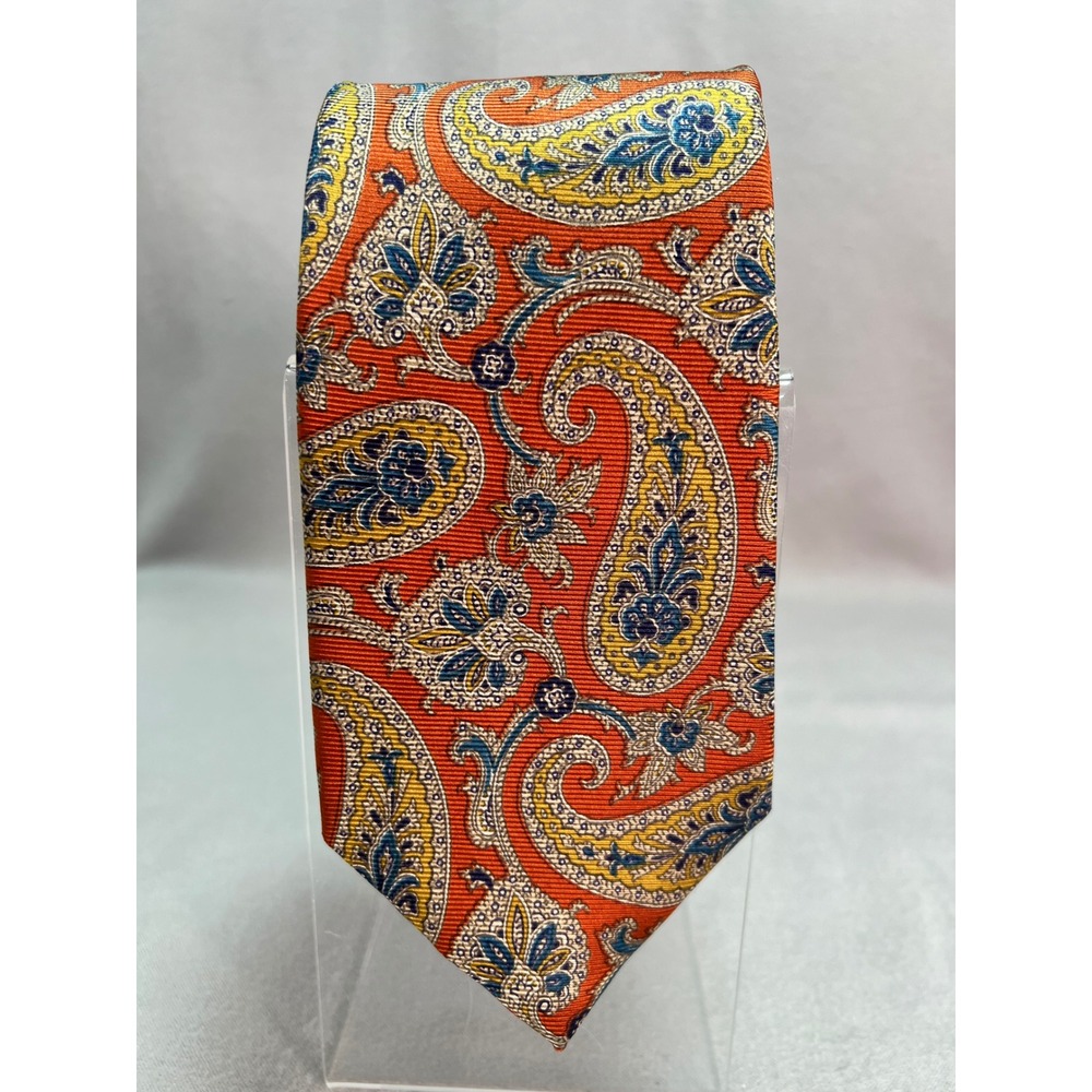 Vintage Gap Premium Orange Paisley Silk Tie Intricate Academia Preppy Bold 4x56